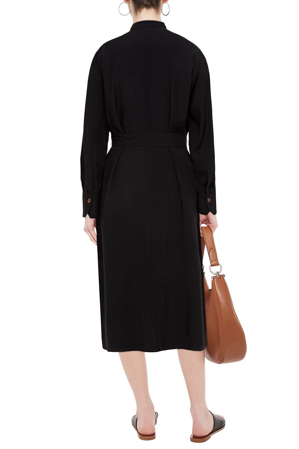 VINCE. Belted crinkled-twill midi shirt dress