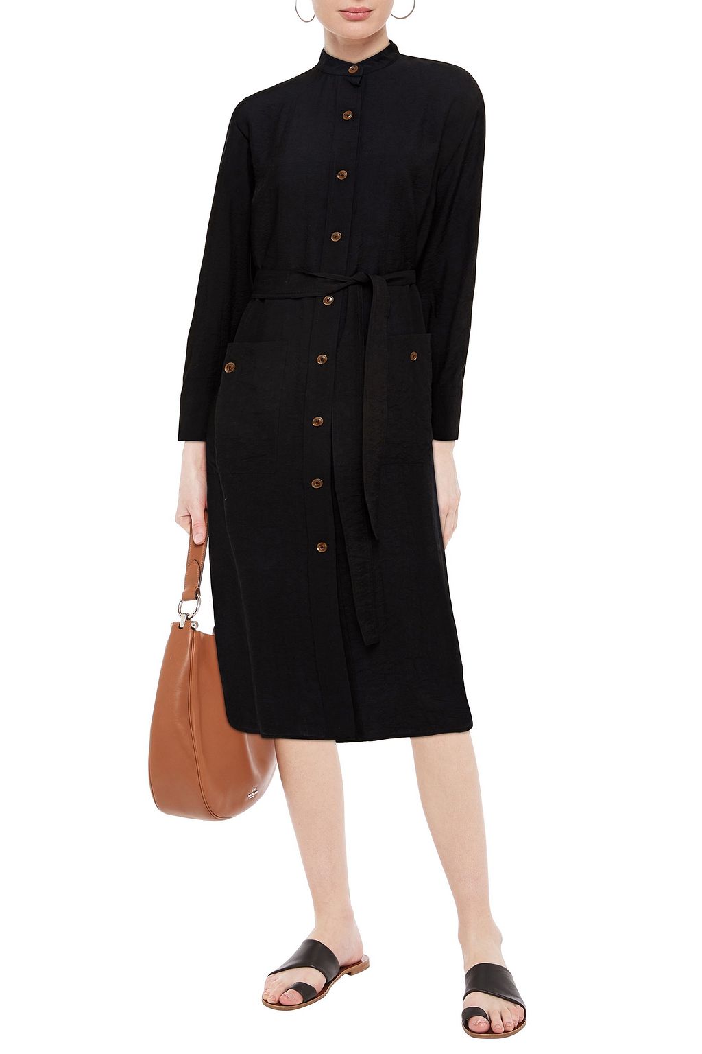 VINCE. Belted crinkled-twill midi shirt dress