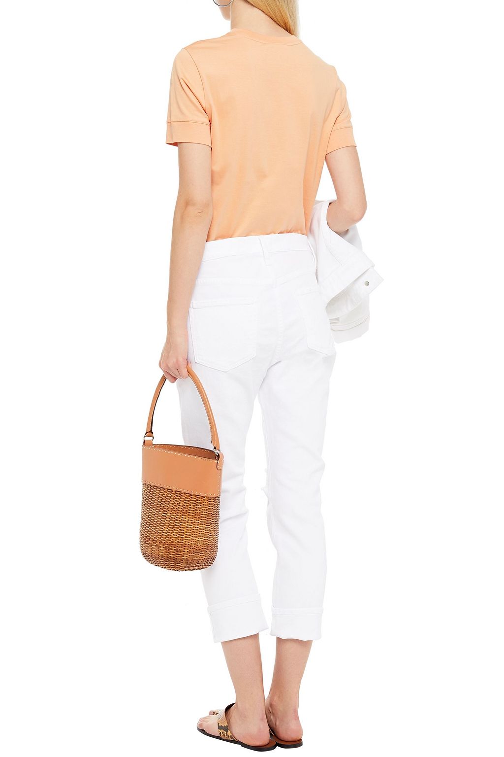 FRAME Le Beau cropped distressed high-rise slim-leg jeans