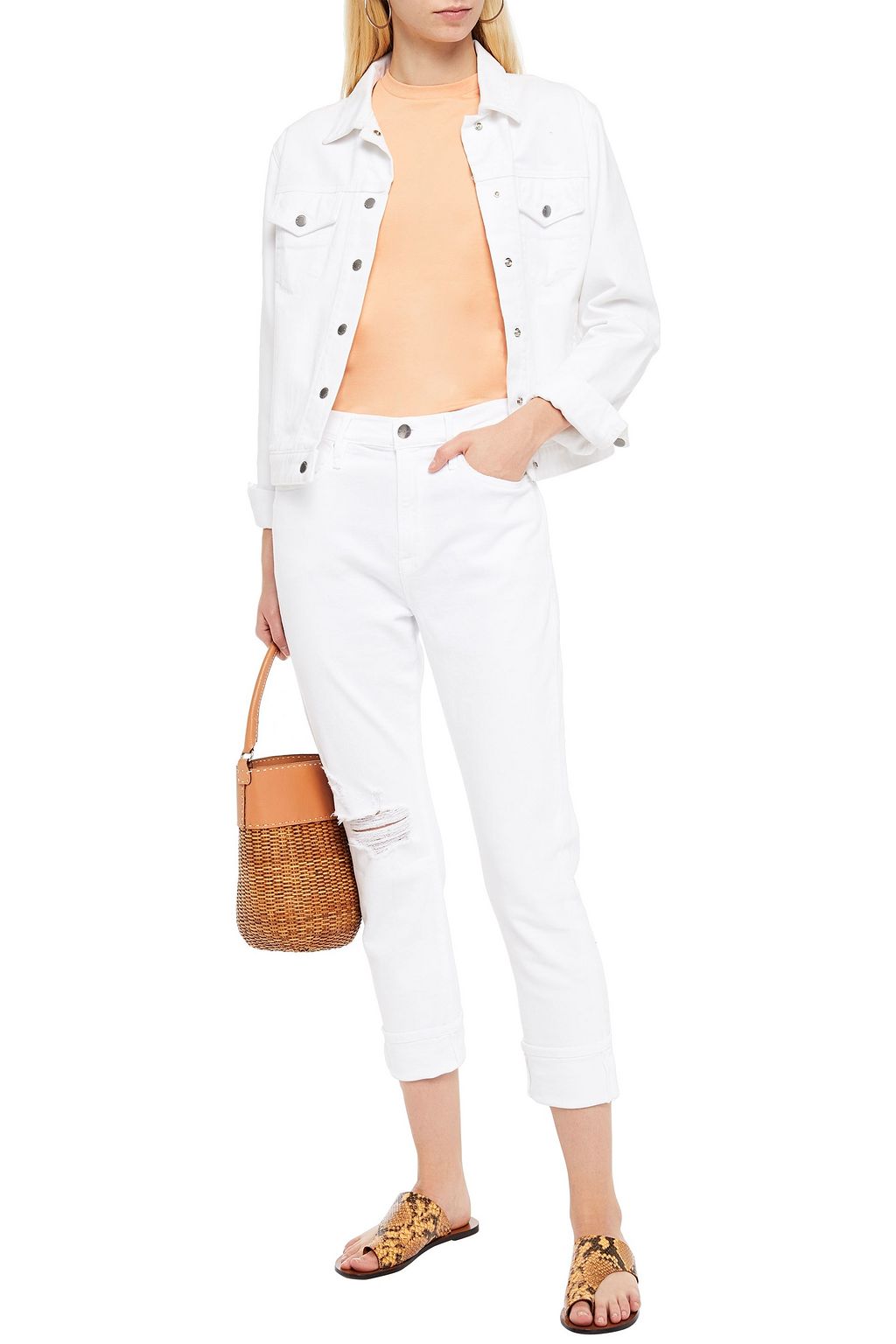 FRAME Le Beau cropped distressed high-rise slim-leg jeans