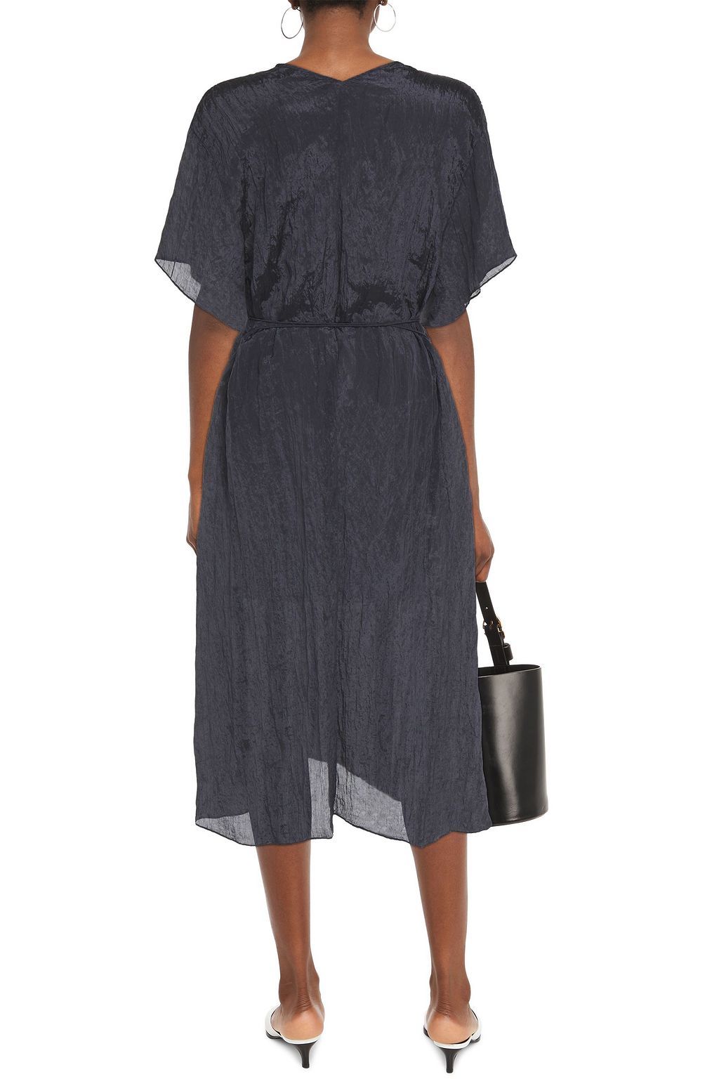 VINCE. Belted crinkled-satin midi dress