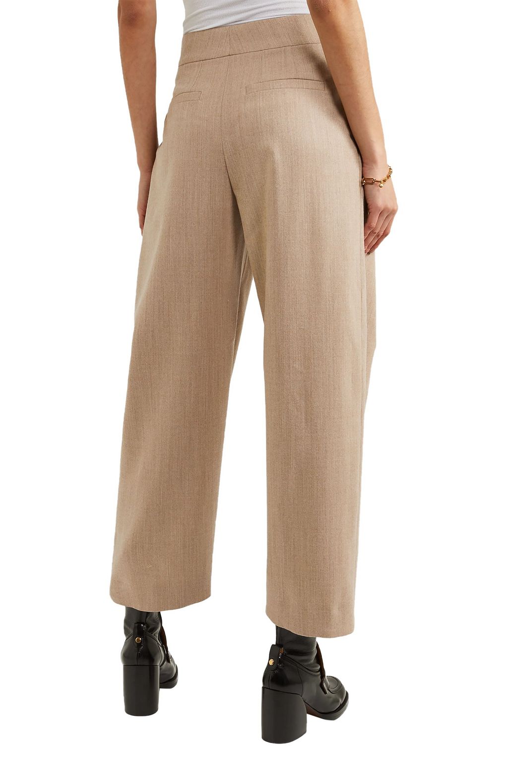 CHLOÉ Cropped pleated wool-blend tapered pants