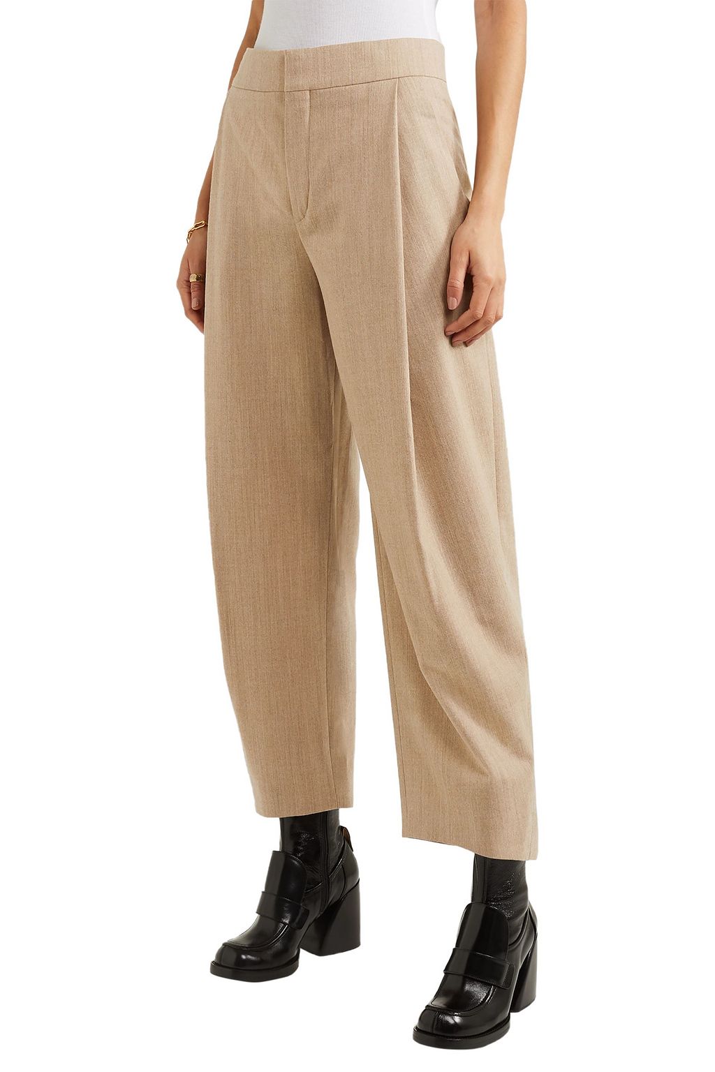CHLOÉ Cropped pleated wool-blend tapered pants