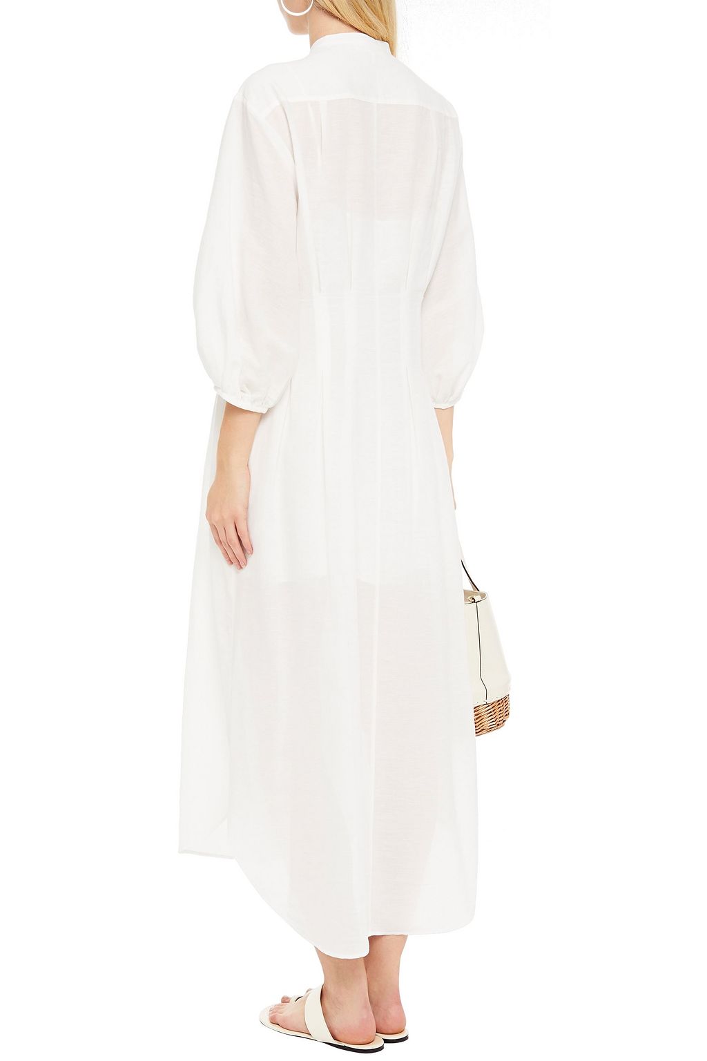 FRAME Gathered woven midi dress