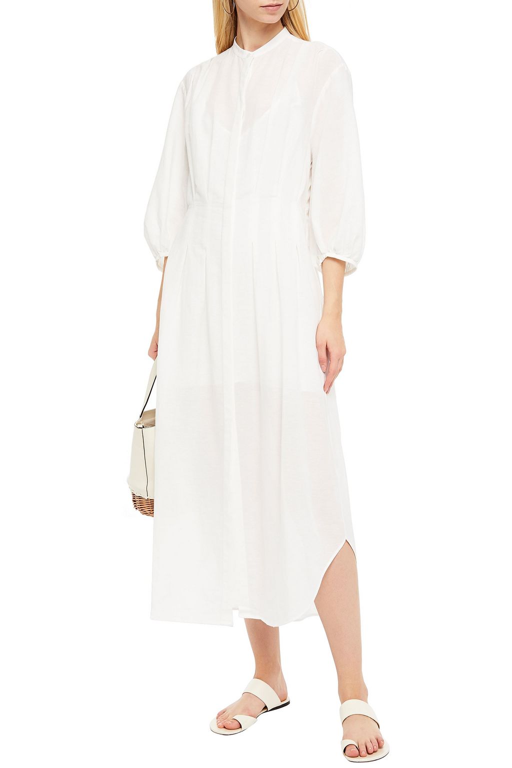 FRAME Gathered woven midi dress