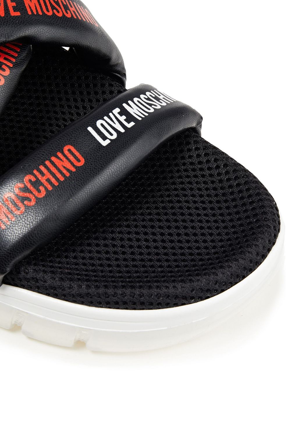 LOVE MOSCHINO Monogram-print faux leather and grosgrain slingback sandals