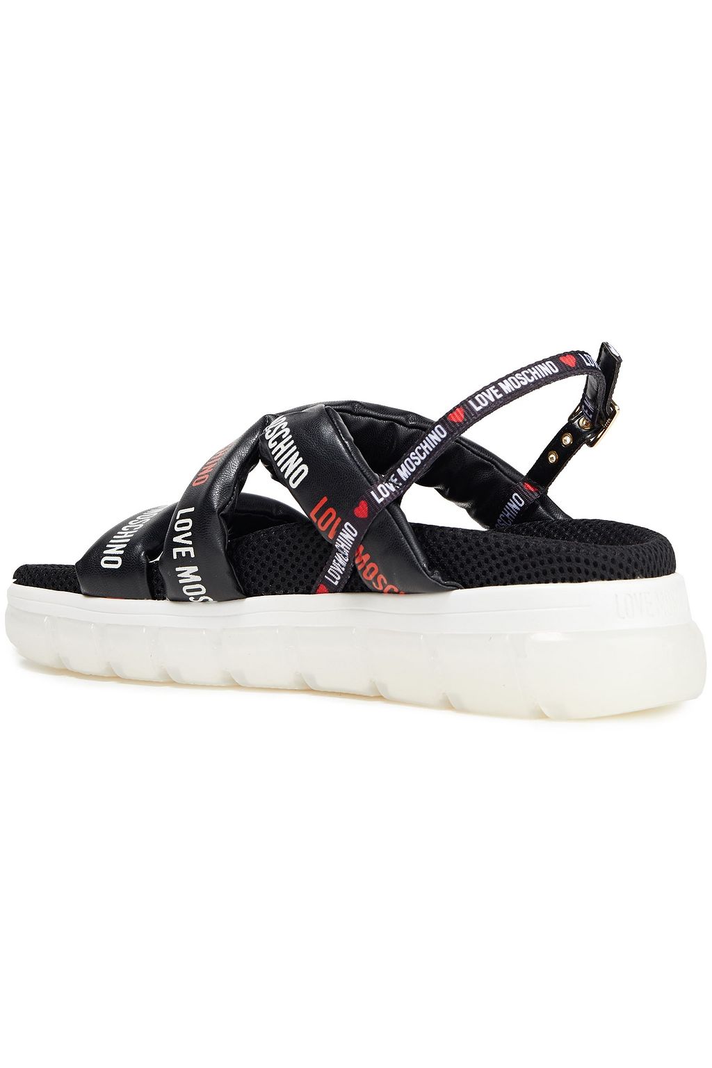 LOVE MOSCHINO Monogram-print faux leather and grosgrain slingback sandals