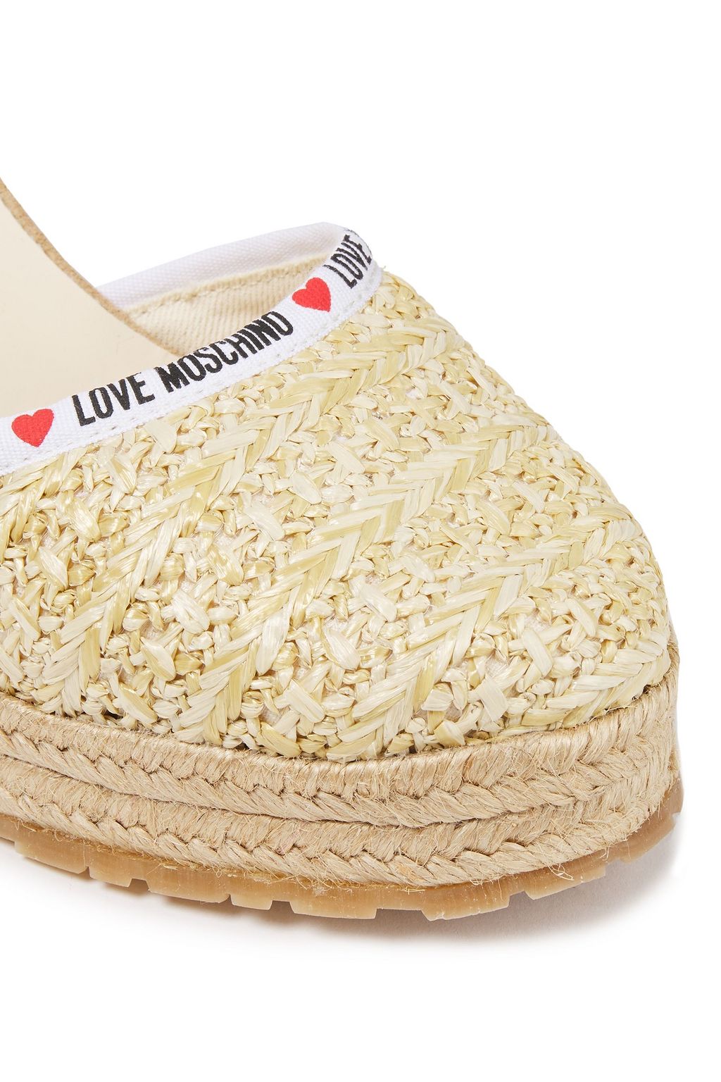 LOVE MOSCHINO Printed woven raffia wedge espadrilles