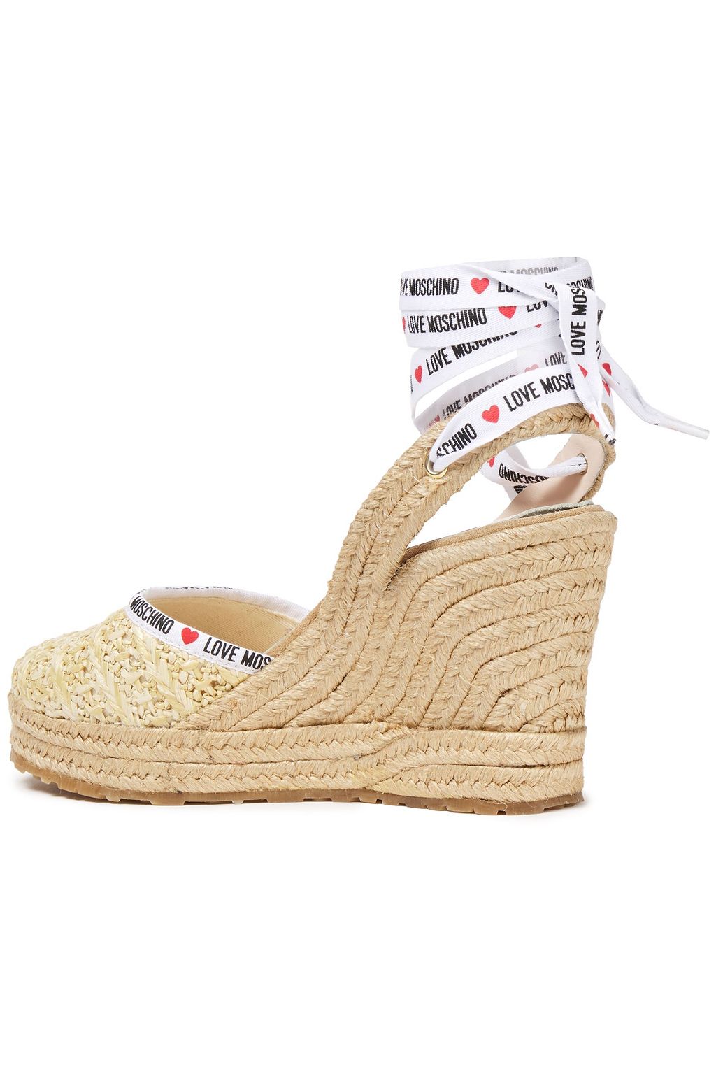 LOVE MOSCHINO Printed woven raffia wedge espadrilles
