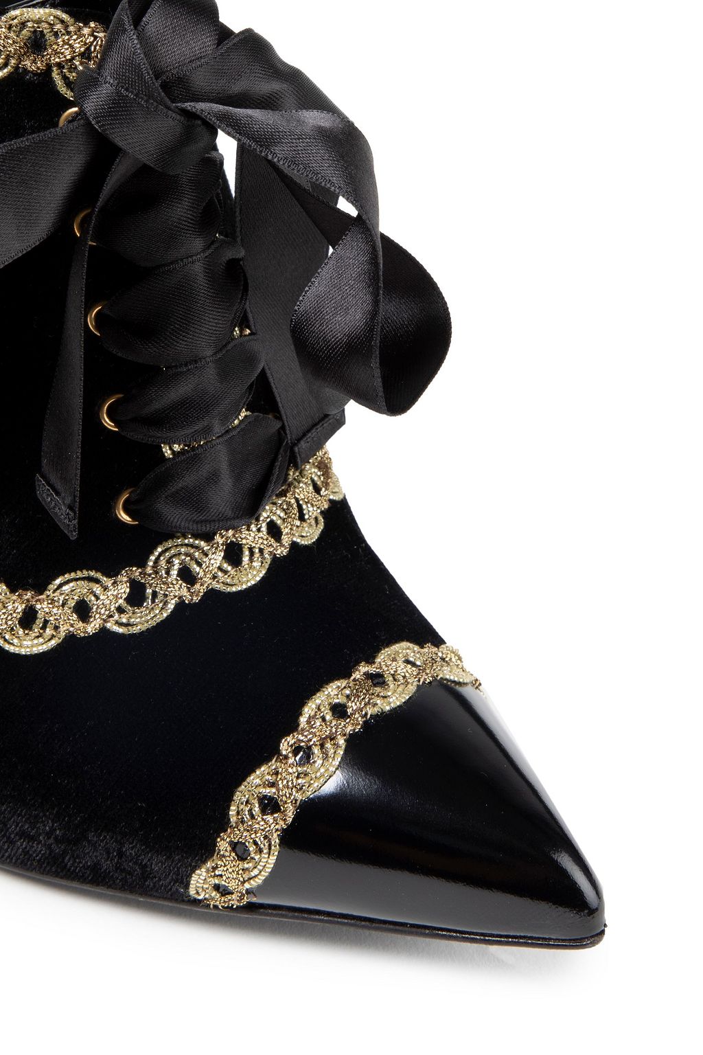 DOLCE&GABBANA Embellished lace-up velvet and patent-leather ankle boots