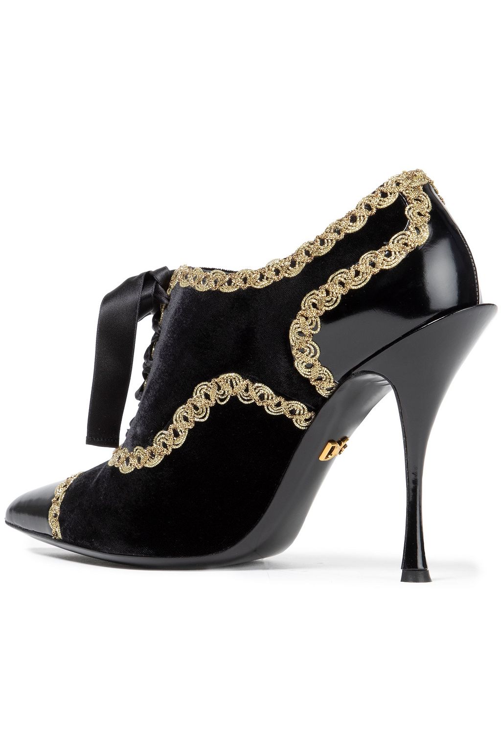 DOLCE&GABBANA Embellished lace-up velvet and patent-leather ankle boots