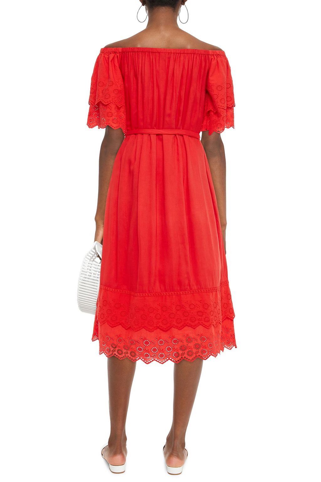 MELISSA ODABASH Dee tiered belted broderie anglaise voile midi dress