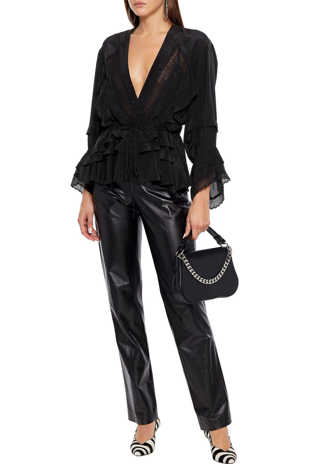 IRO Eternal lace-trimmed ruffled silk crepe de chine blouse