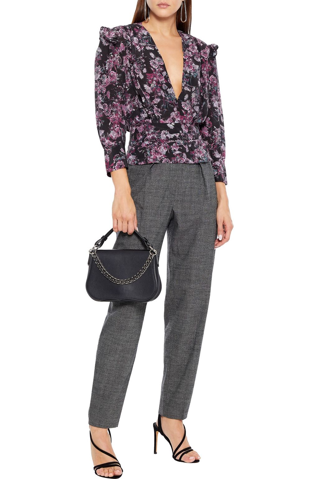 IRO Vulca ruffle-trimmed floral-print silk crepe de chine blouse