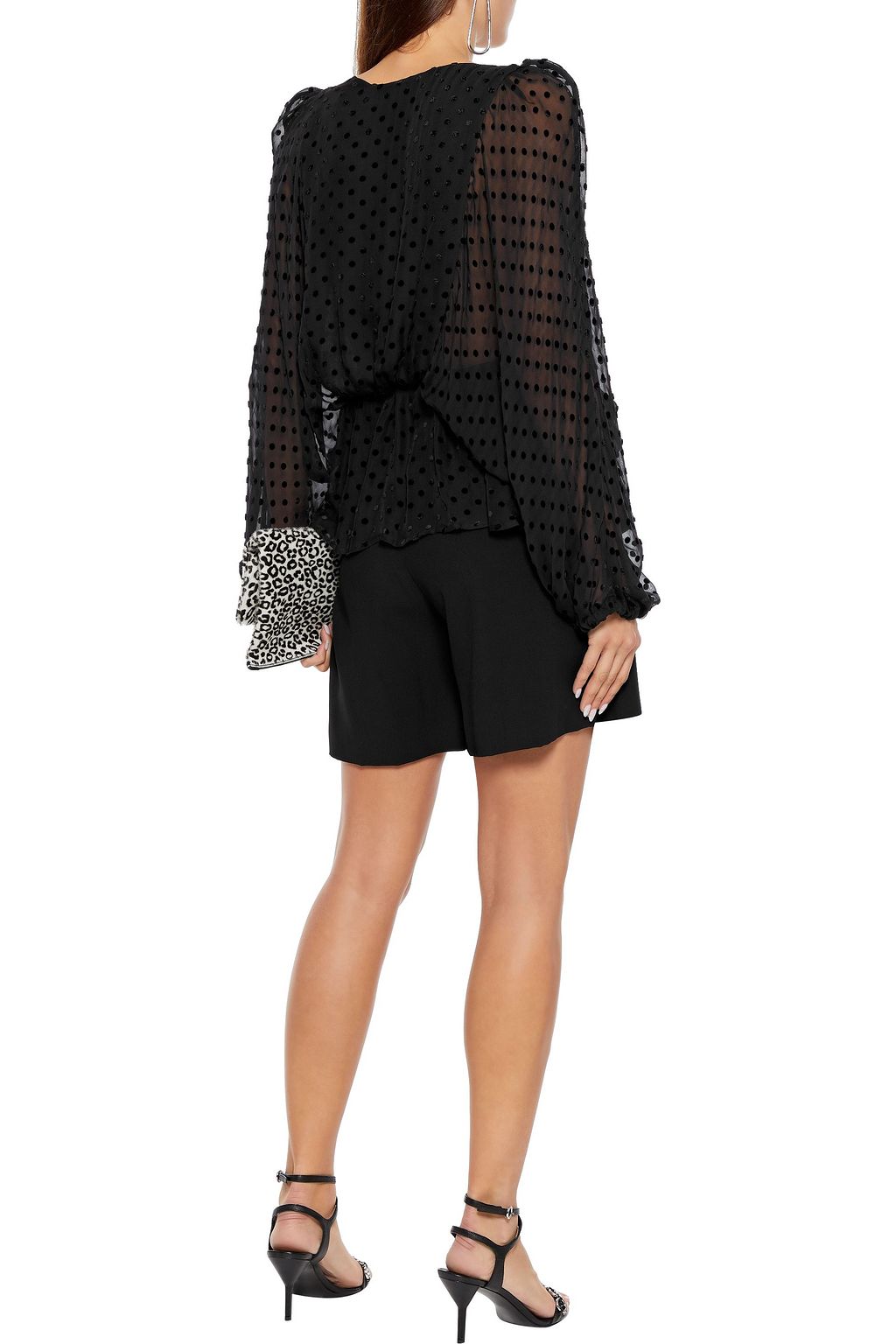IRO Arion lace-up flocked silk-blend chiffon peplum blouse