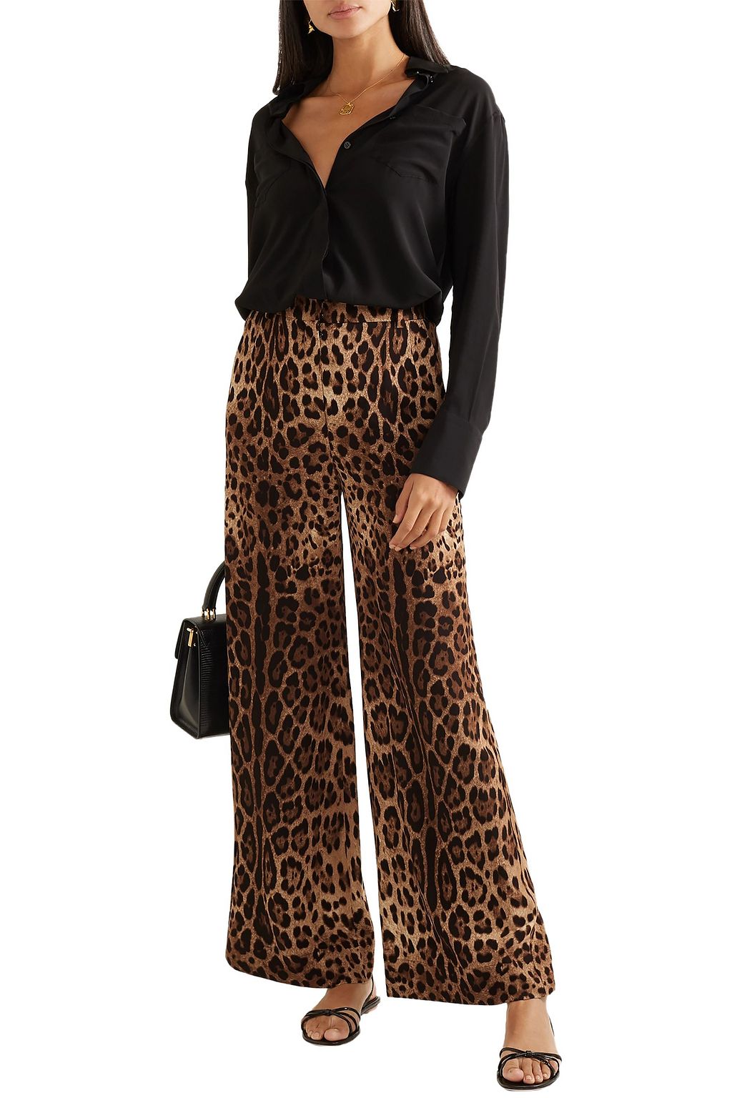 wide leg leopard print trousers