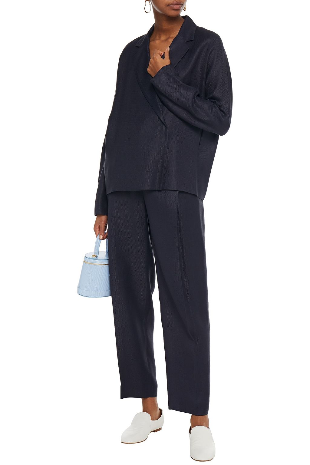 VICTORIA, VICTORIA BECKHAM Pleated basketweave woven straight-leg pants
