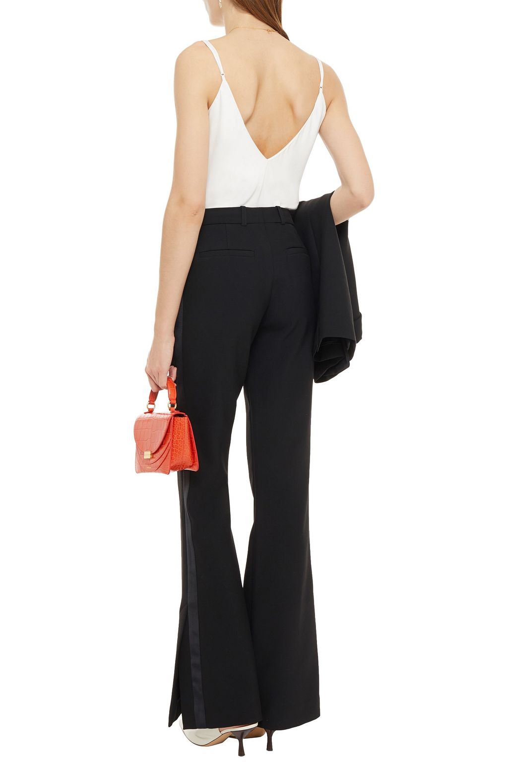 VICTORIA, VICTORIA BECKHAM Satin-trimmed twill flared pants