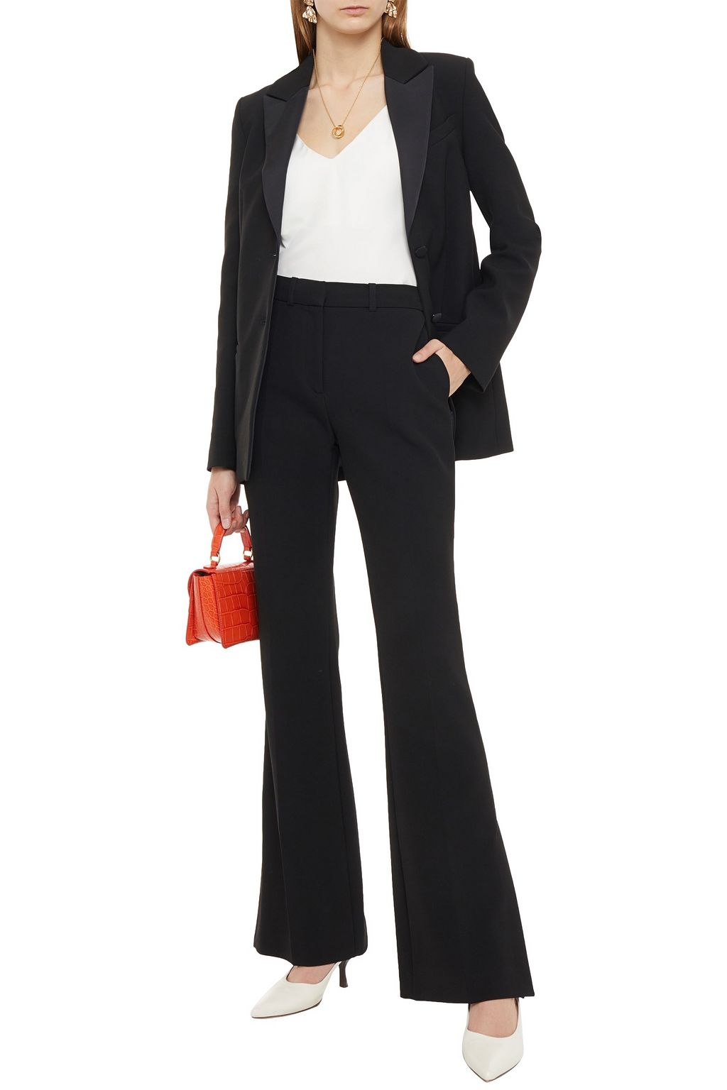 VICTORIA, VICTORIA BECKHAM Satin-trimmed twill flared pants