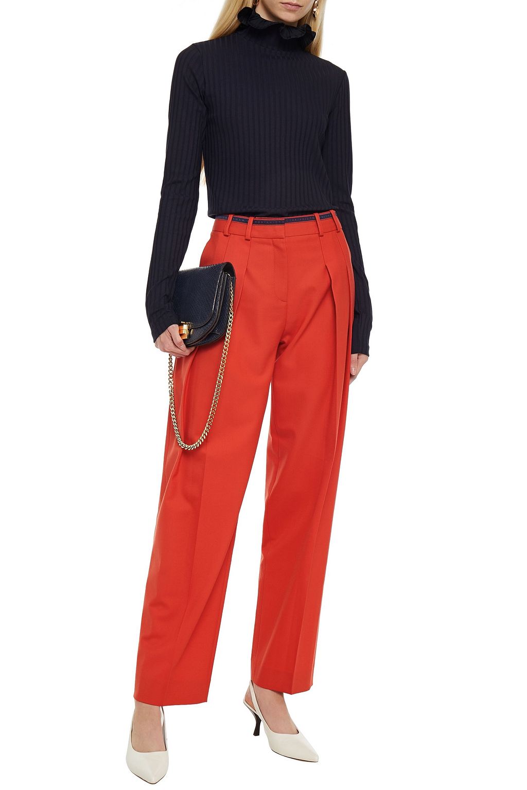 VICTORIA, VICTORIA BECKHAM Pleated twill straight-leg pants