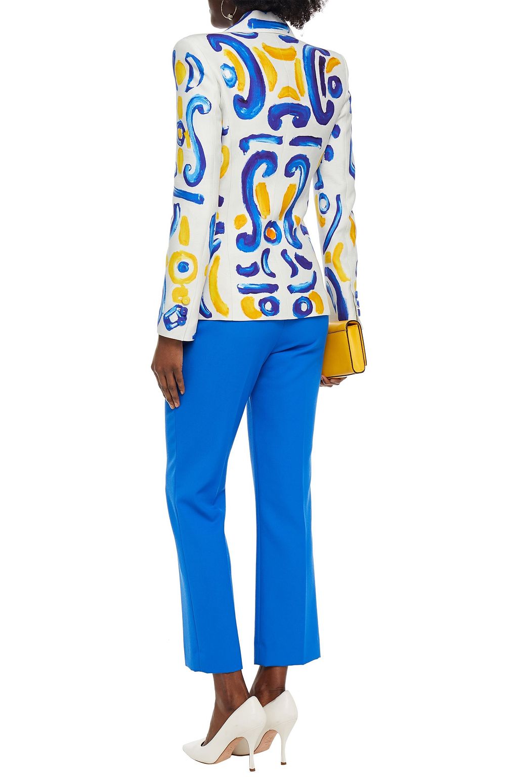 MOSCHINO Double-breasted printed crepe blazer
