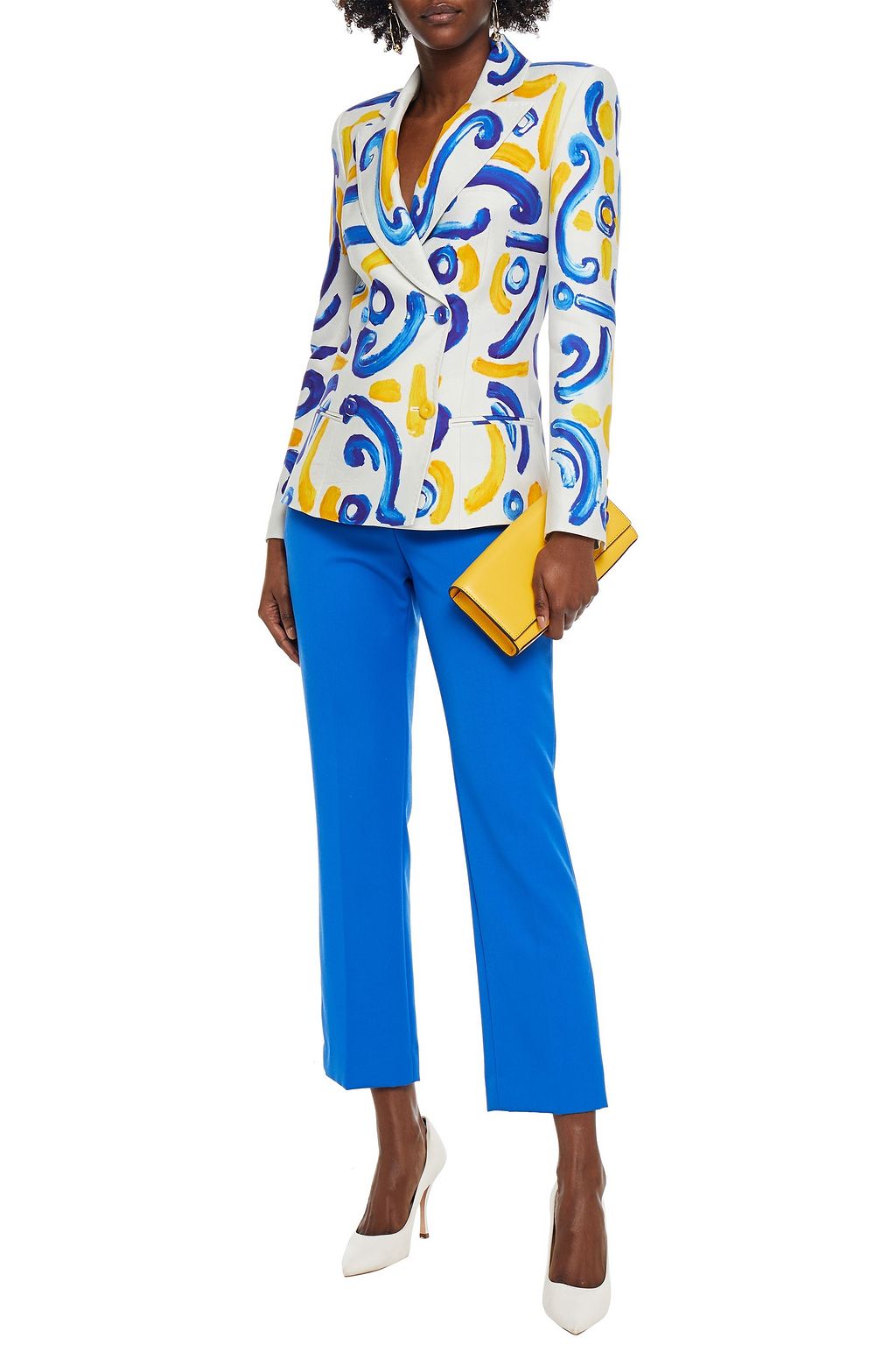 MOSCHINO Double-breasted printed crepe blazer