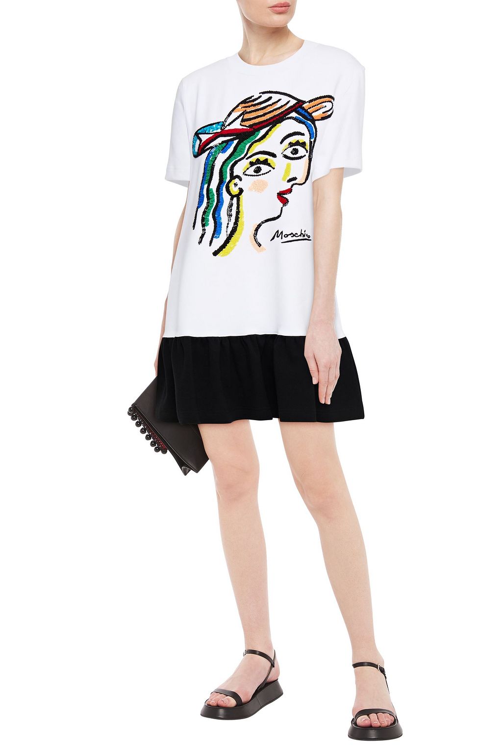 MOSCHINO Two-tone sequin-embellished stretch-cotton jersey mini dress