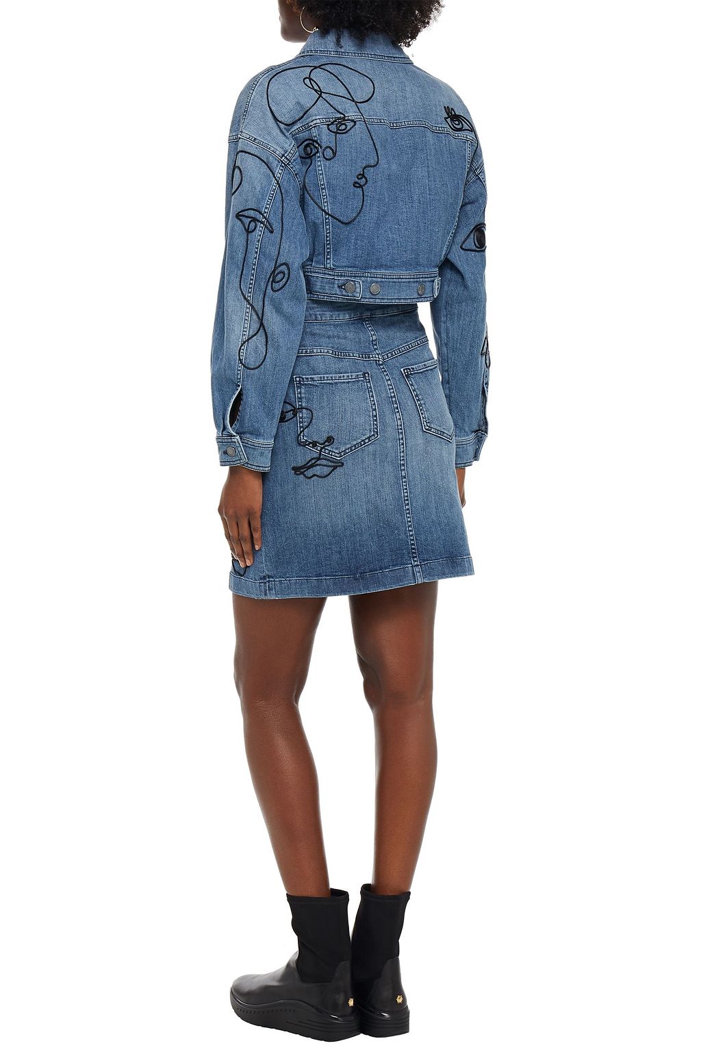 MOSCHINO Cropped embroidered denim jacket