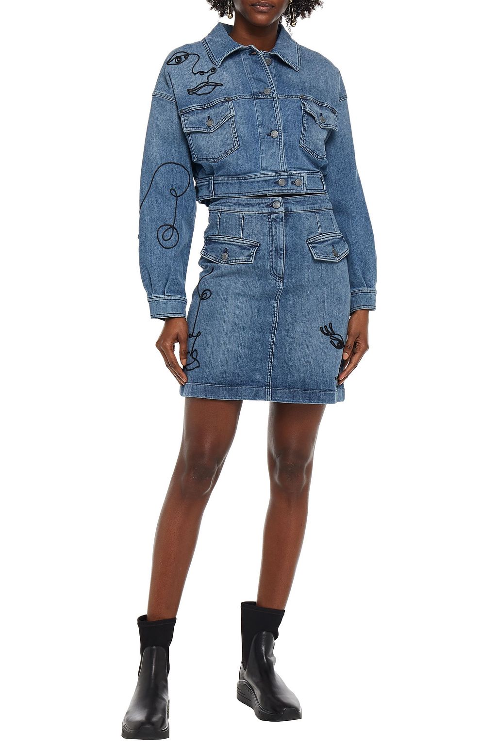 MOSCHINO Cropped embroidered denim jacket