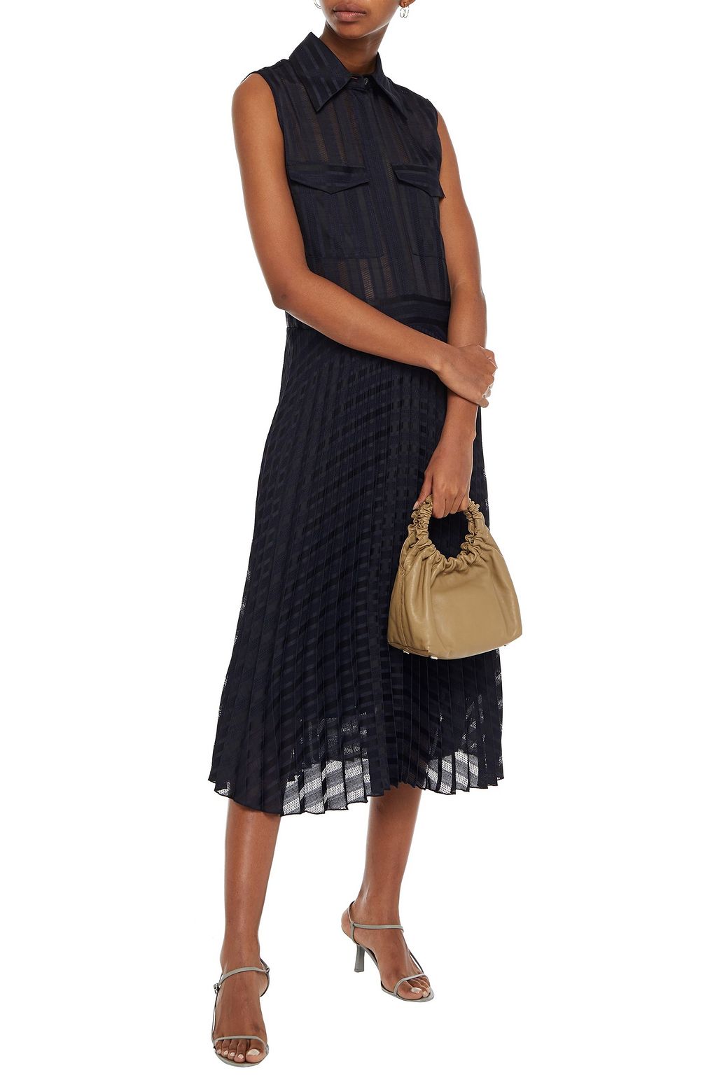 VICTORIA, VICTORIA BECKHAM Pleated jacquard midi shirt dress