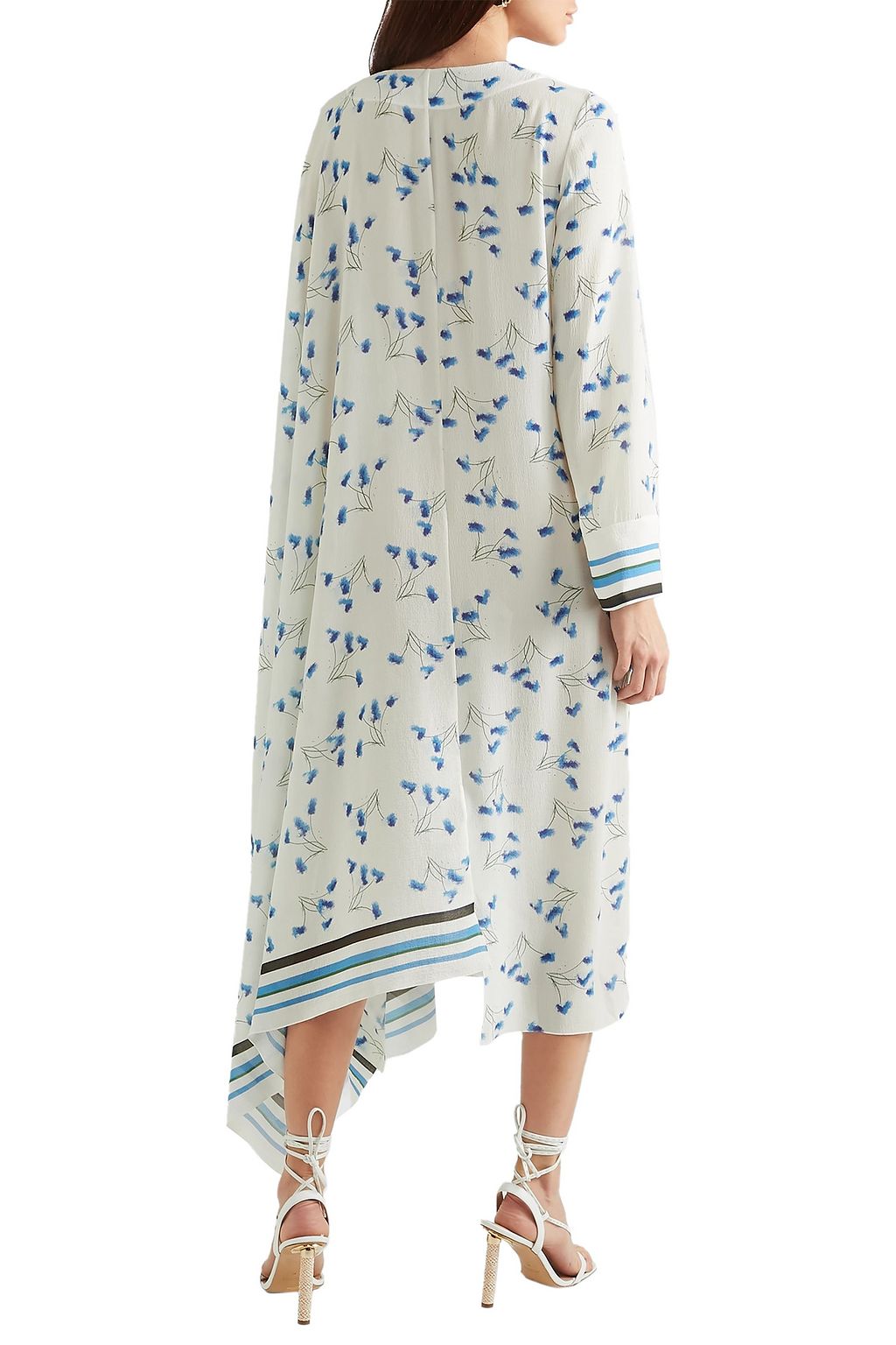 ROLAND MOURET Damon mesh-trimmed printed crepe dress