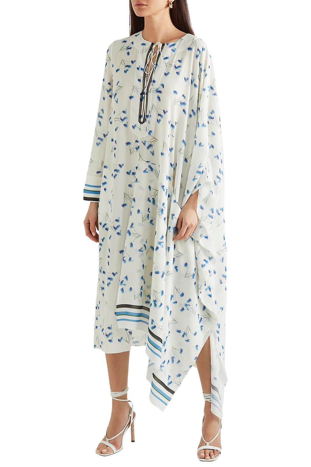 ROLAND MOURET Damon mesh-trimmed printed crepe dress