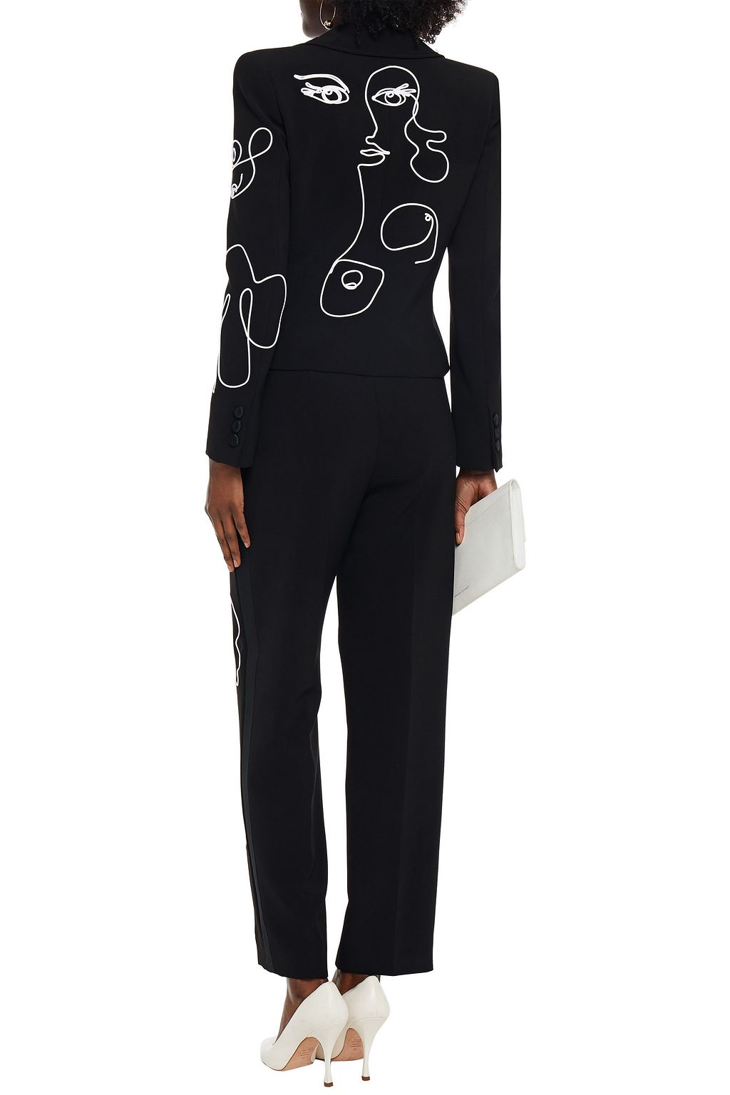 MOSCHINO Embroidered crepe straight-leg pants