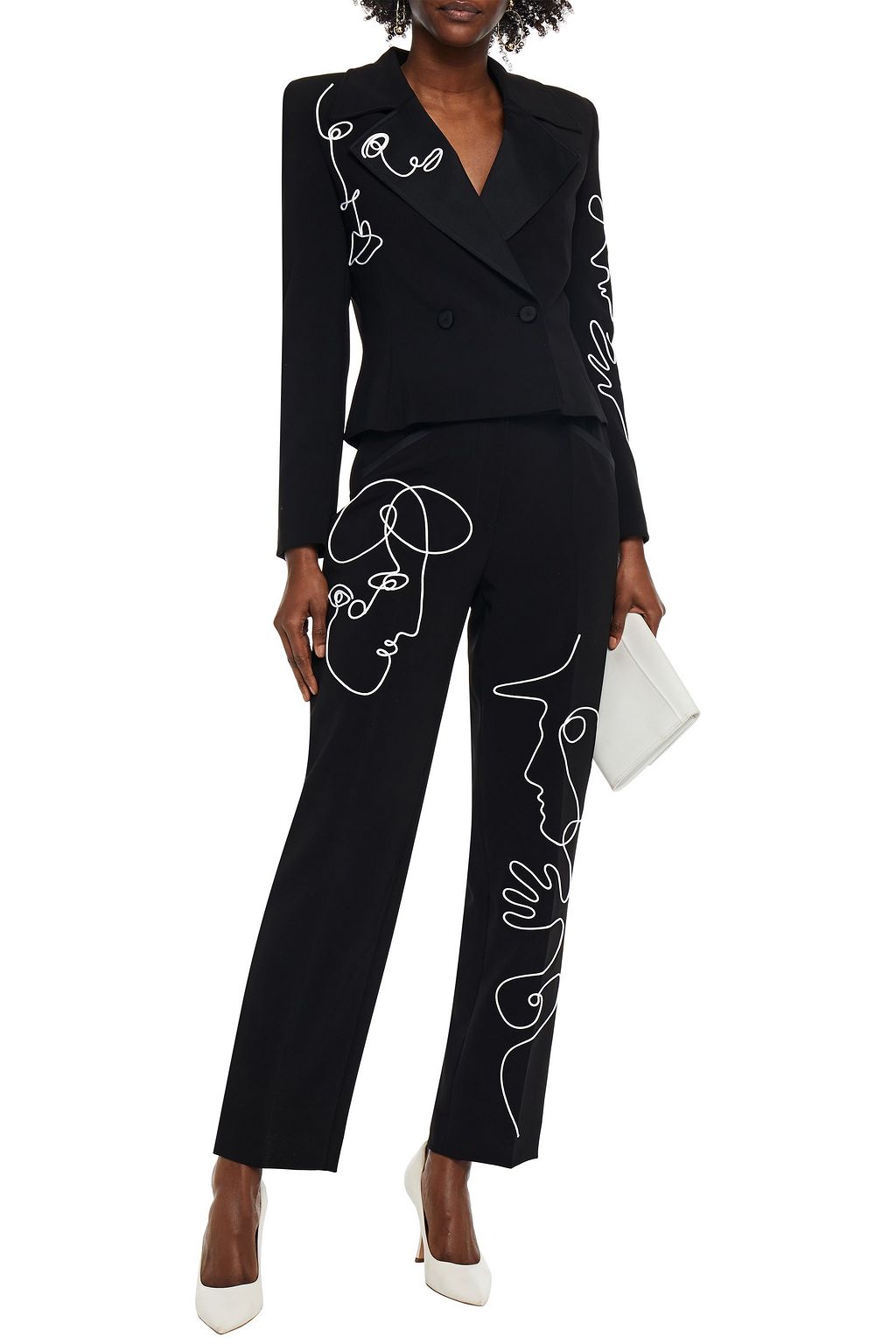 MOSCHINO Embroidered crepe straight-leg pants