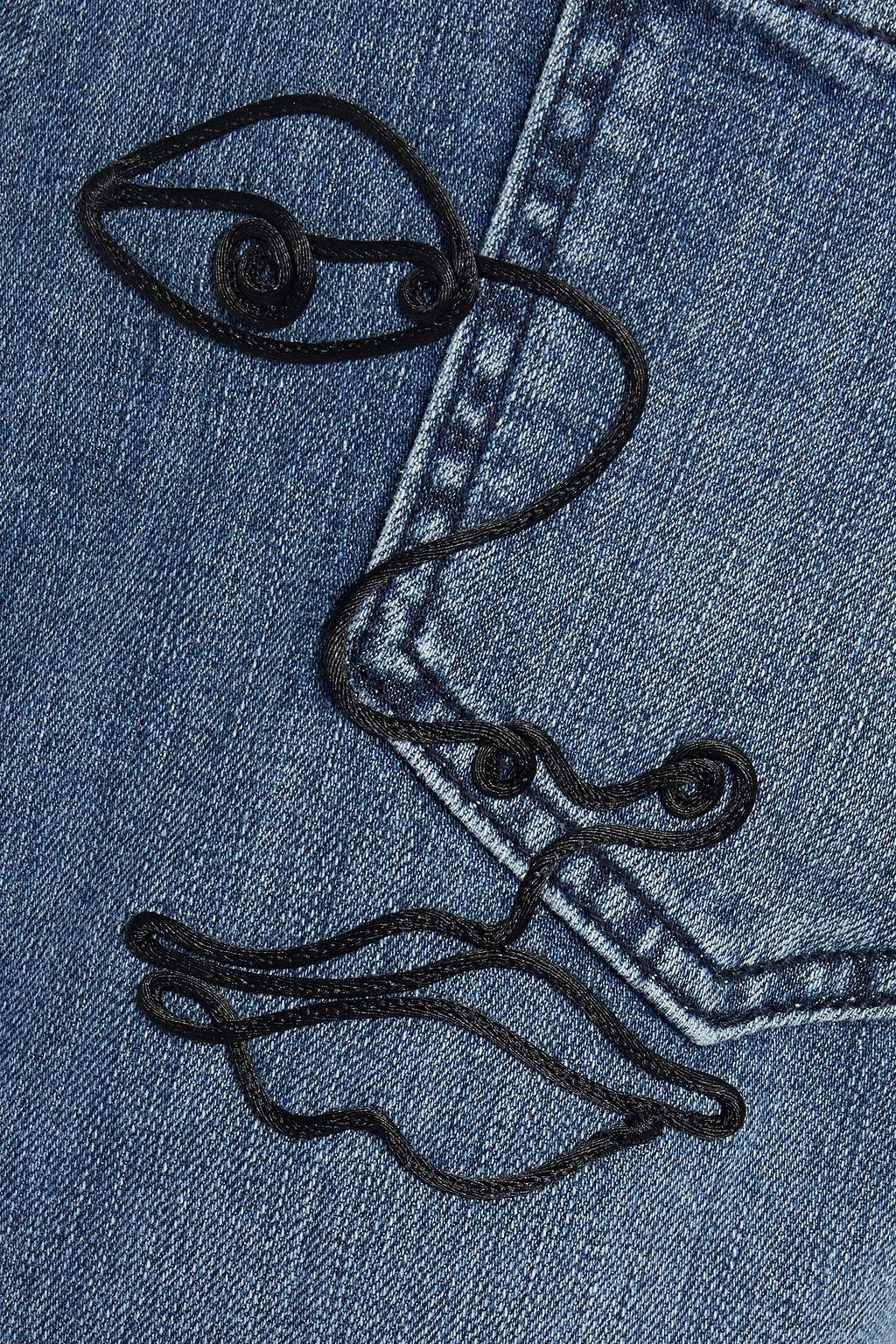 MOSCHINO Embroidered denim mini skirt