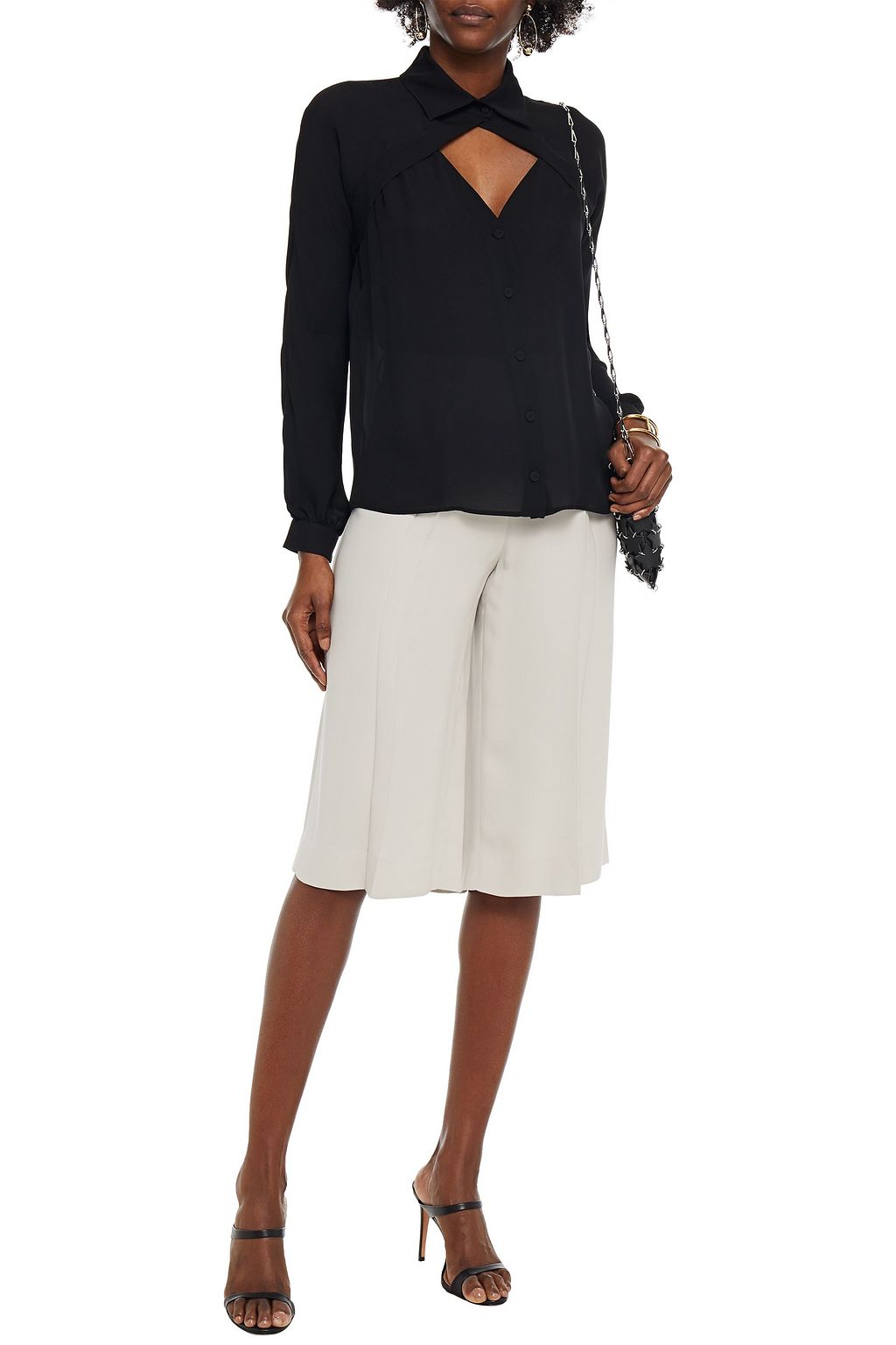 MOSCHINO Cutout silk-crepe shirt