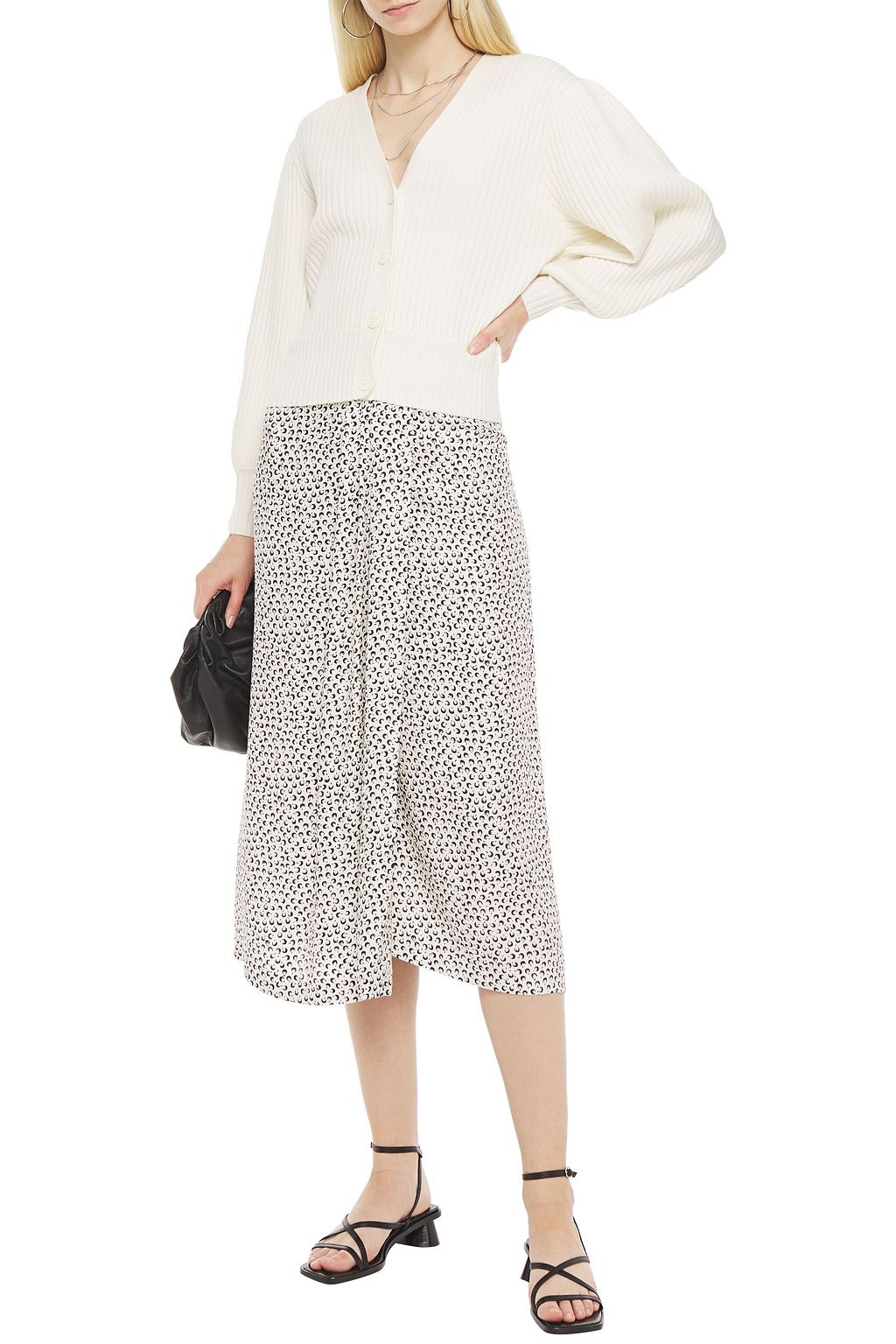 VINCE. Wrap-effect printed silk-blend twill midi skirt