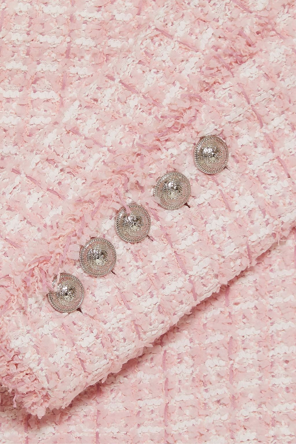 BALMAIN Wrap-effect button-embellished tweed mini dress