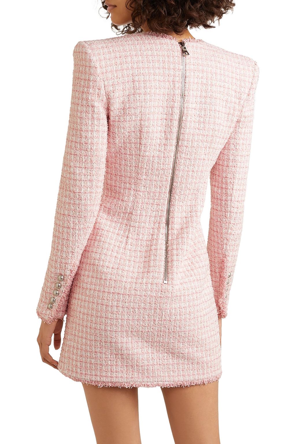 BALMAIN Wrap-effect button-embellished tweed mini dress