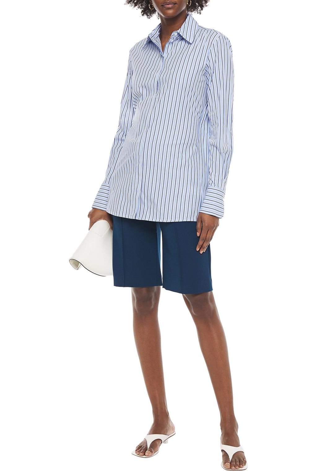 VICTORIA, VICTORIA BECKHAM Cutout striped cotton-poplin shirt