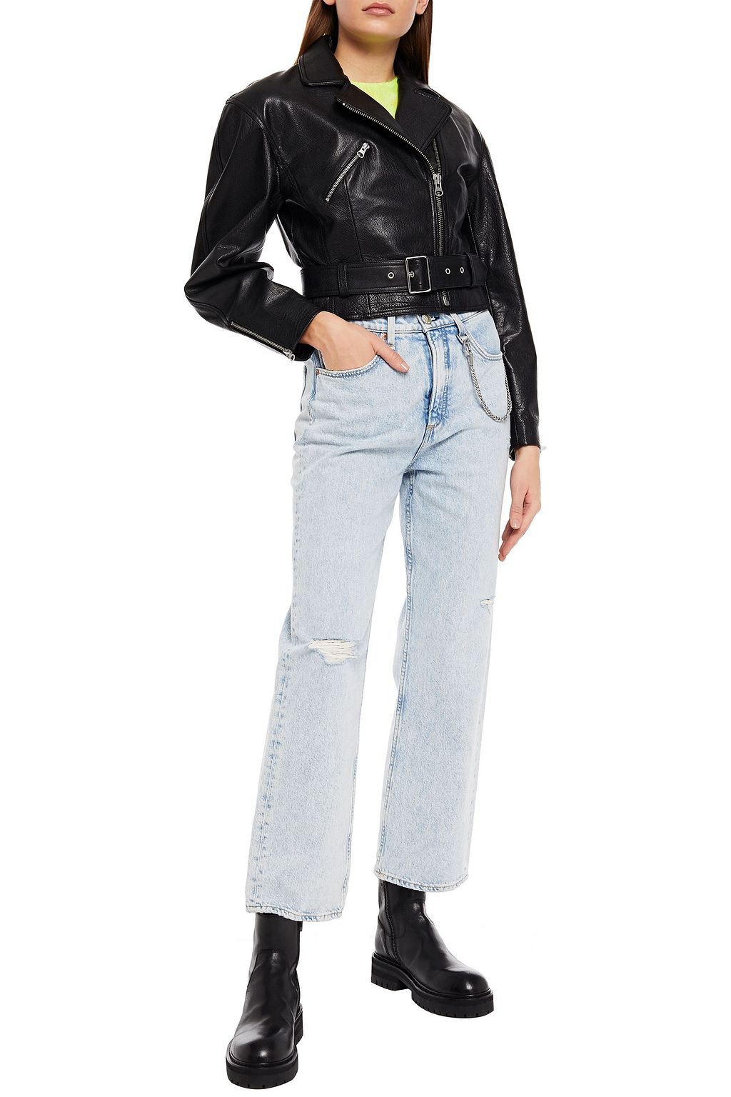 MCQ ALEXANDER MCQUEEN Belted textured-leather biker jacket