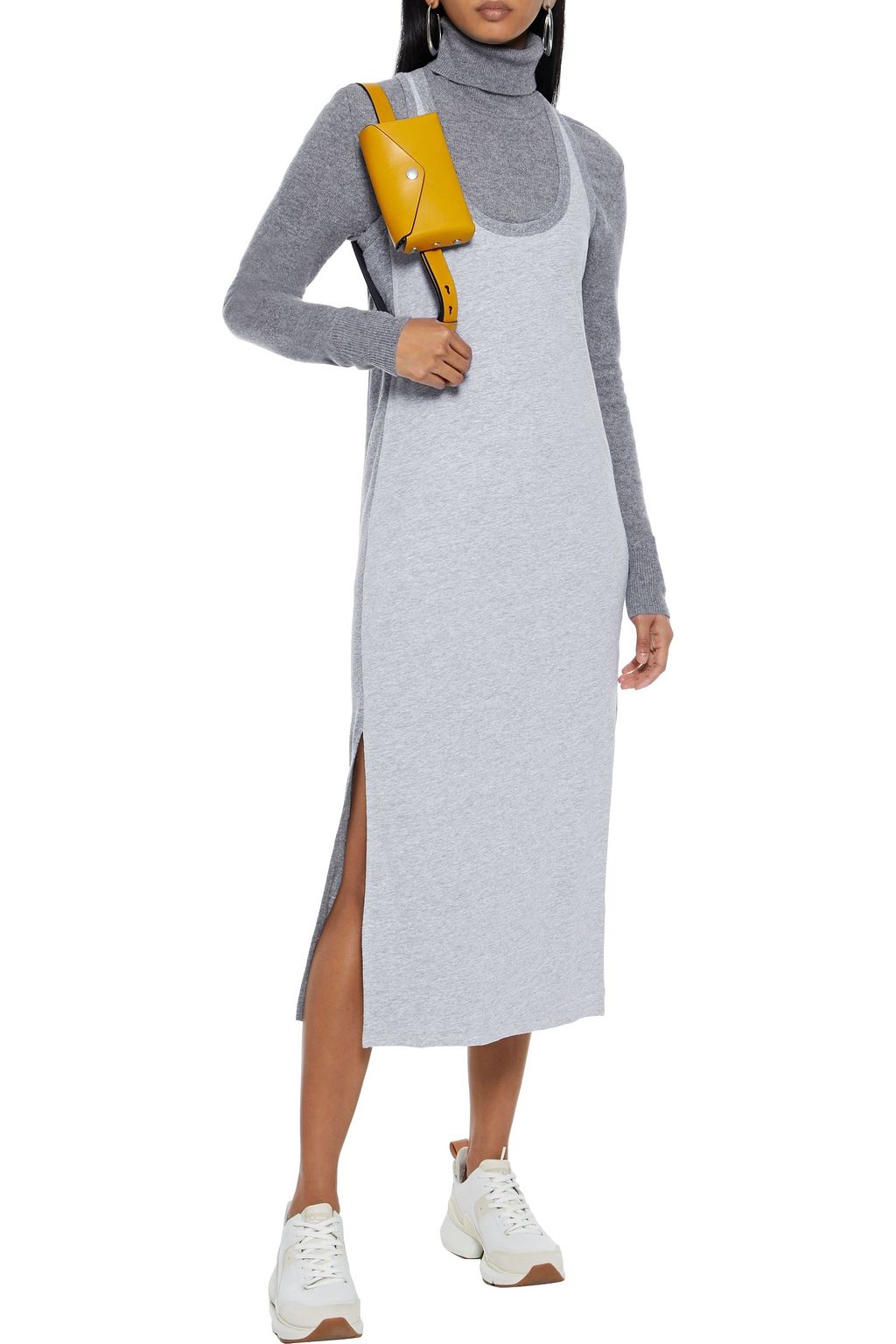 RAG & BONE Summer meliertes Midikleid  mit Einsätzen aus Jersey aus einer Leinenmischung