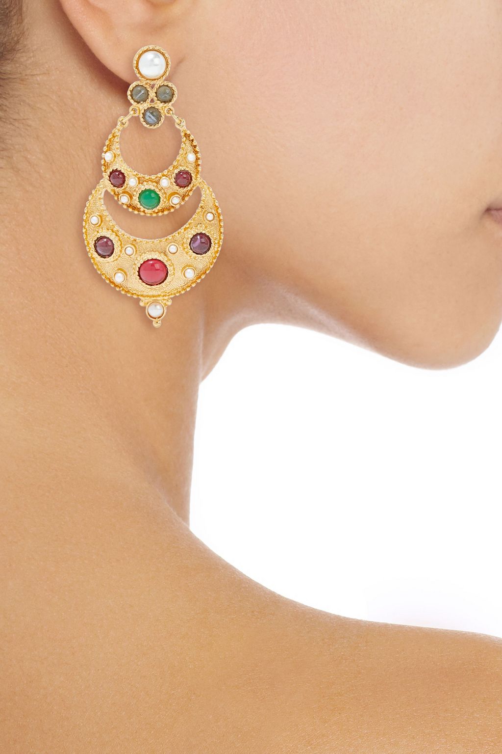BEN-AMUN 24-karat gold-plated stone and faux pearl earrings