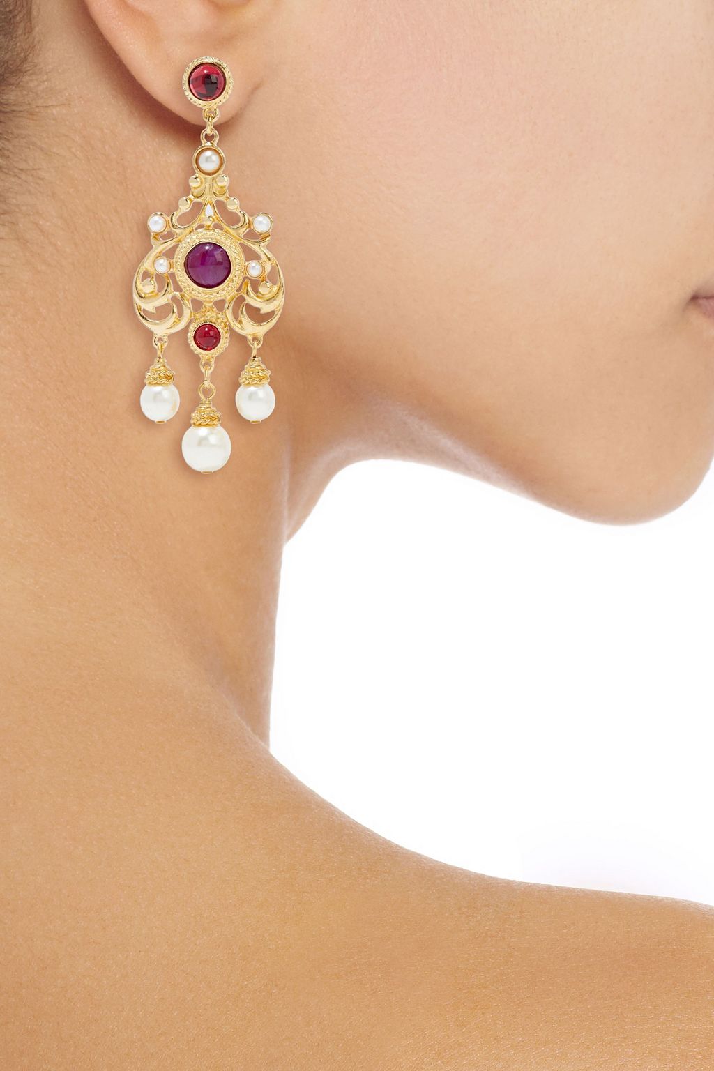BEN-AMUN 24-karat gold-plated stone and faux pearl earrings