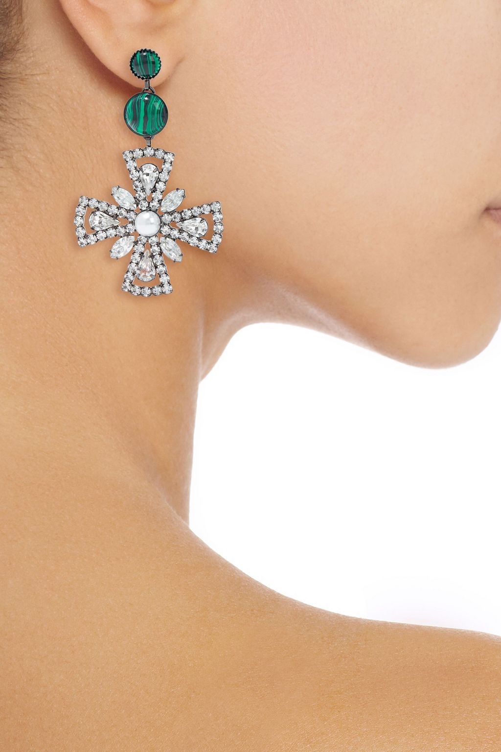 ELIZABETH COLE Poppy hematite-plated, Swarovski crystal and stone earrings