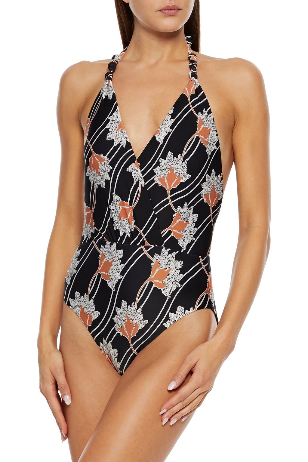 VIX PAULA HERMANNY Margot Diane wrap-effect printed halterneck swimsuit