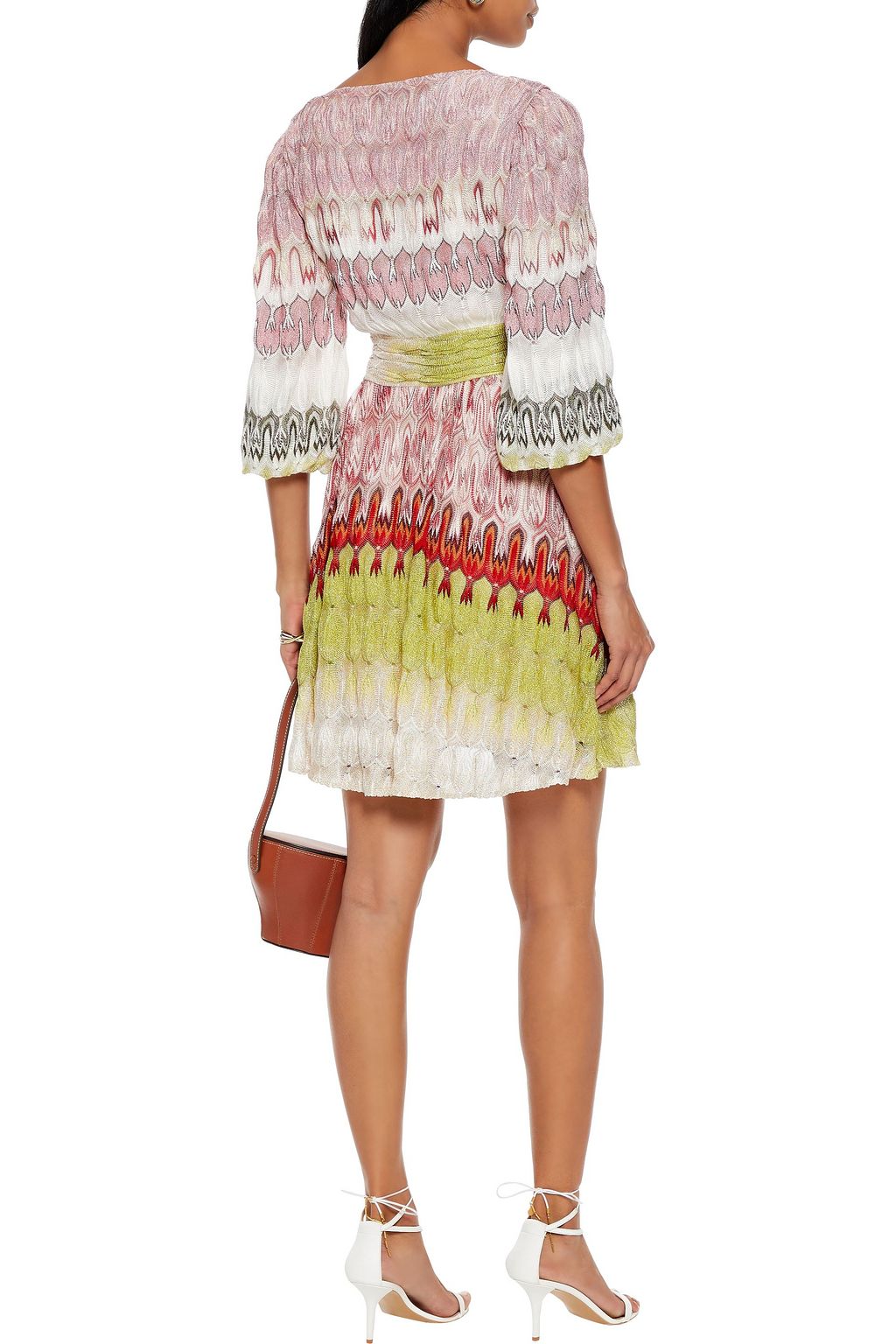 MISSONI Wrap-effect metallic crochet-knit mini dress