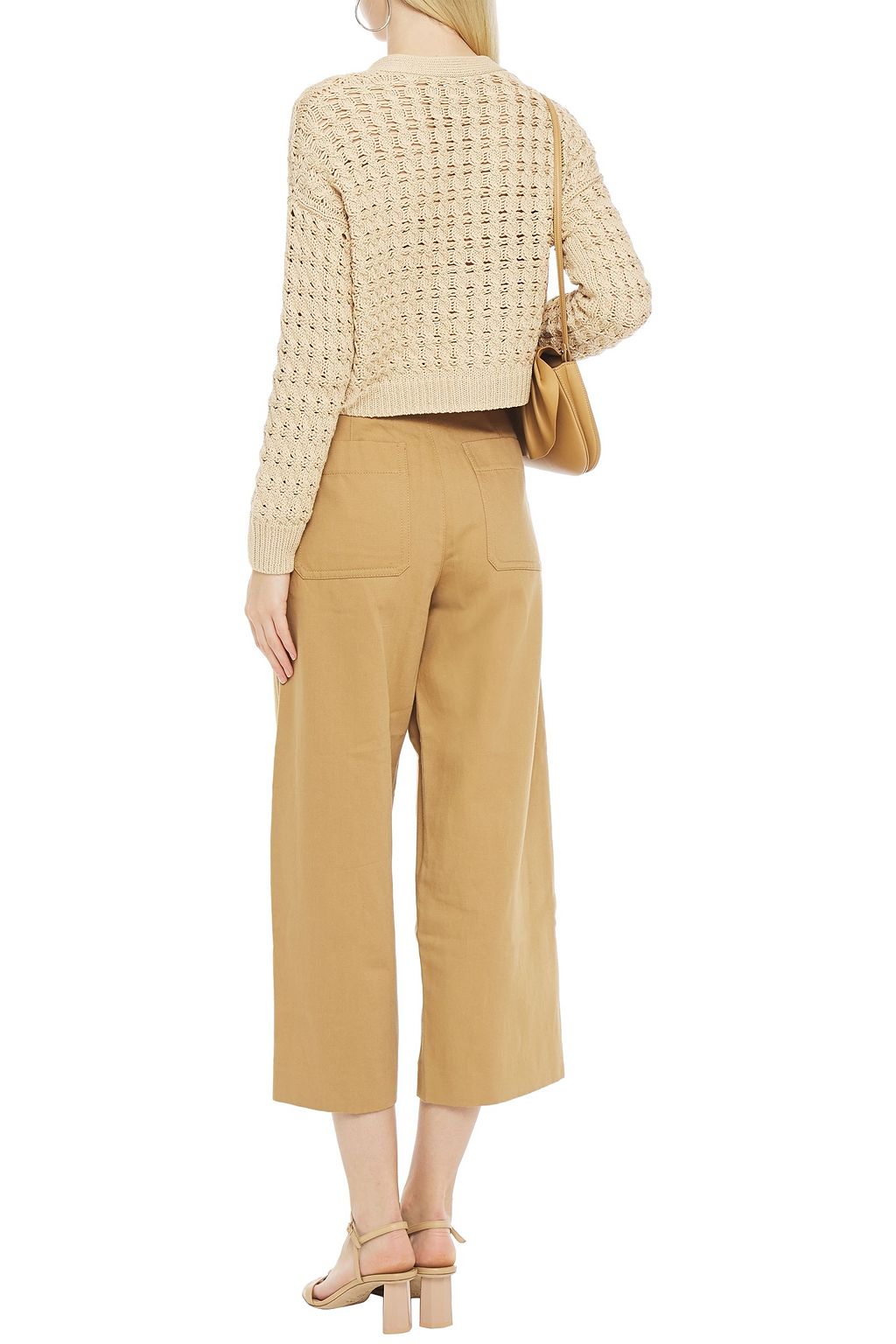 VINCE. Cropped cotton and linen-blend twill wide-leg pants