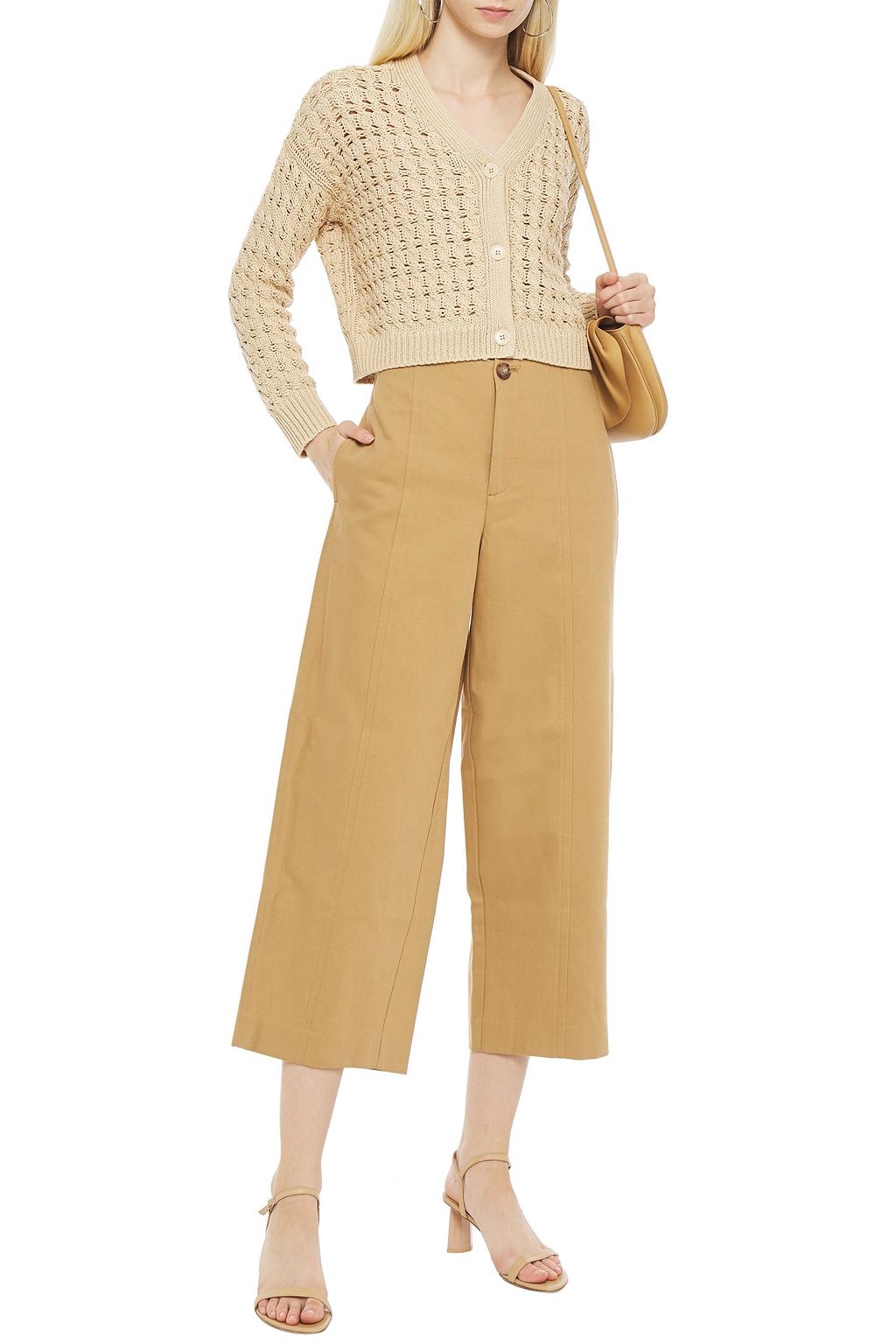 VINCE. Cropped cotton and linen-blend twill wide-leg pants