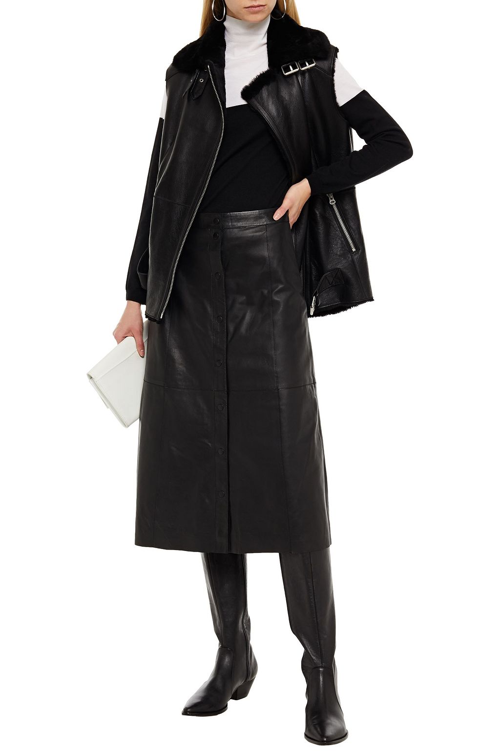 MUUBAA Popper textured-leather midi skirt